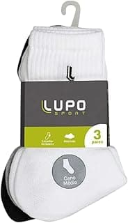 Lupo Kit 3 Pares de Meias Esportivas, Cano Médio Preto 79% Algodão, Atoalhada com Calcanhar Verdadeiro (BR, Numérico, 41, 44, Regular, Regular, Branco/Preto/Cinza)