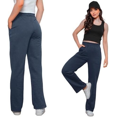 Calça Moletom Feminina Wide Leg Pantalona Com Felpa Marinho G