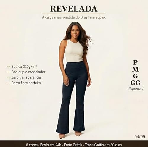 1 Calça Flare Legging Suplex Feminina Esportiva Casual Dia a Dia Zero Transparência Cintura Alta Levanta Bumbum Leg Bailarina Elasticidade 4 Vias Cós Duplo (BR, Alfa, M, Regular, Regular, Preto)