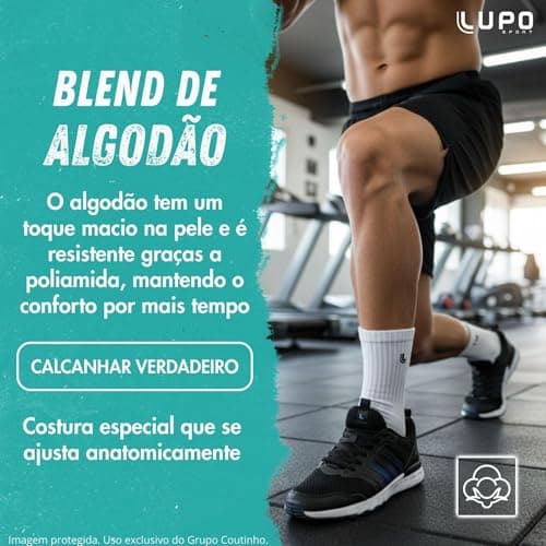 Lupo Kit 6 Pares de Meia Lupo Cano Médio Forro Atoalhado Punho Canelado Algodão Sport Original, 2 Branca - 2 Cinza - 2 Preta, 41-44