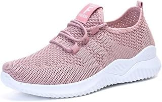 Tênis de corrida casual feminino rosa com sola branca, respirável e leve