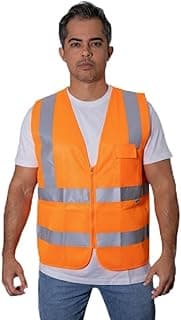 Colete de Segurança Refletivo, 4 Bolsos, Faixas Refletivas, Fechamento com Zíper, Poliéster
