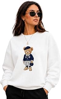Genérico Moletom Feminino Gola Redonda Flanelado Urso Fofo Casual