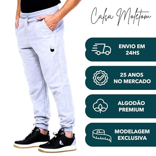 Calça Moletom Masculina Confortável Com Bolsos Cinza Claro Mescla M