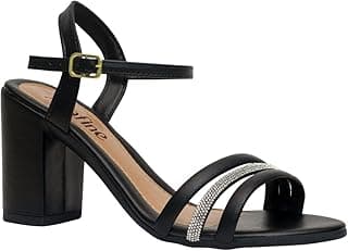 Alafine Sandália Feminina Salto Bloco Grosso Tiras Strass Moda Casual Básico Confortável