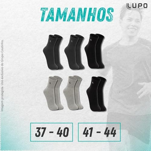 Lupo Kit 6 Pares Meias Cano Médio Atoalhada Algodão Sport Original, 2 Chumbo - 2 Cinza - 2 Preta, 41-44