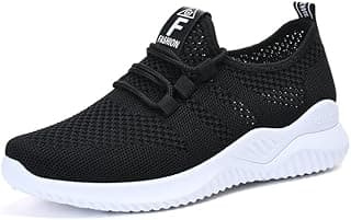 Tênis esportivo feminino respirável preto e branco com sola macia