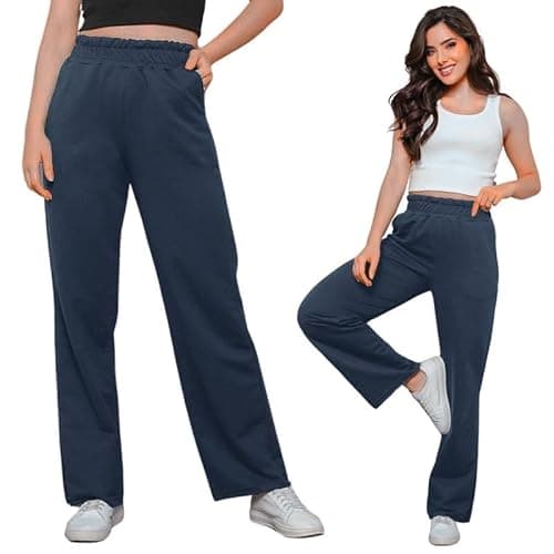 Calça Moletom Feminina Wide Leg Pantalona Com Felpa Marinho G