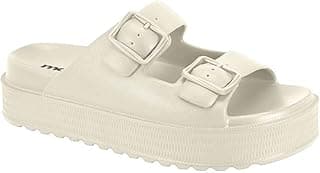 Chinelo flatform branco com sola alta e duas fivelas de ajuste