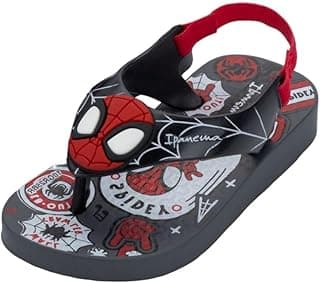 Chinelo infantil Spider-Man Ipanema, preto e vermelho, com estampa do herói e elástico vermelho.