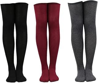 BEAHING Meias extralongas de algodão na altura da coxa, meias de bota extralongas para meninas e mulheres, 3 pares