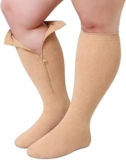 Meia de Compressão 20-30mmHg Plus Size 3/4 com Zíper e Ponteira Reforçada OMG! Super Confort Ideal para Pernas Inchadas, Varizes e Alivio de Dores