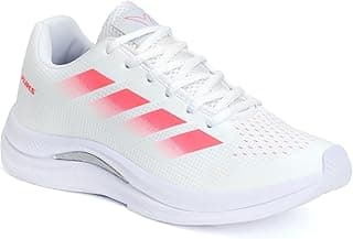 Tênis feminino branco com listras vermelhas para academia, caminhada e corrida.