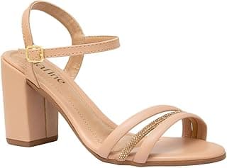 Alafine Sandália Feminina Salto Bloco Grosso Tiras Strass Moda Casual Básico Confortável