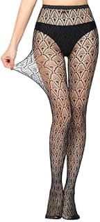 Generic Meia-calça feminina vintage de renda arrastão de cintura alta estampada, meia-calça sexy transparente com suspensório na altura da coxa