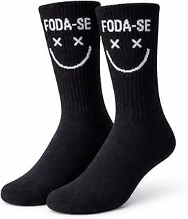 Genérico Meia Unissex Premium Cano Alto Estampada “FODA-SE” Smile – Algodão Confortável