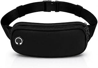 Pochete Esportiva Unissex com 2 Bolsos e Zíper Duplo, Ajustável, Impermeável, Porta Fone de Ouvido, Ideal para Corrida, Academia, Caminhada, Ciclismo e Uso Diário – Preta