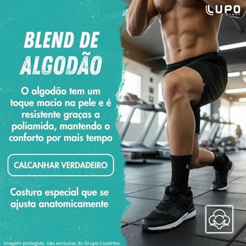 Lupo Kit 6 Pares Meias Cano Médio Atoalhada Algodão Sport Original, 2 Chumbo - 2 Cinza - 2 Preta, 41-44