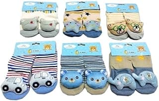 Genérico Meia 3D Infantil Bebê Bichinho com Chocalho Solado Antiderrapante: 4 pares sortidos Menino