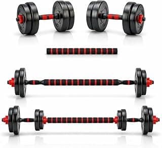 Conjunto de Halteres e Barra 15kg | Kit Musculação Completo para Treinar em Casa | Anilhas e Barras Ajustáveis | Academia em Casa Compacta Sem Kettlebell