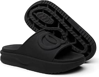 Chinelos femininos pretos com design minimalista e sola texturizada, QueroShoes
