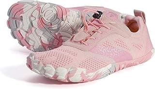 Tênis feminino rosa e branco para corrida em trilha, design minimalista, bico largo, zero drop