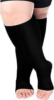 Meia de Compressão Plus Size Sem Ponteira Preta 3/4 Unissex Ideal Para Varizes Edemas e Inchaço nas Pernas