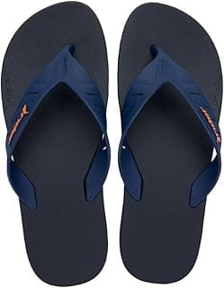 Chinelo de dedo masculino Grendene Rider Core Up 12652 azul-marinho com tiras azuis e detalhes em laranja.
