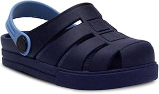 Sandália infantil azul escuro com velcro e botão, fundo branco