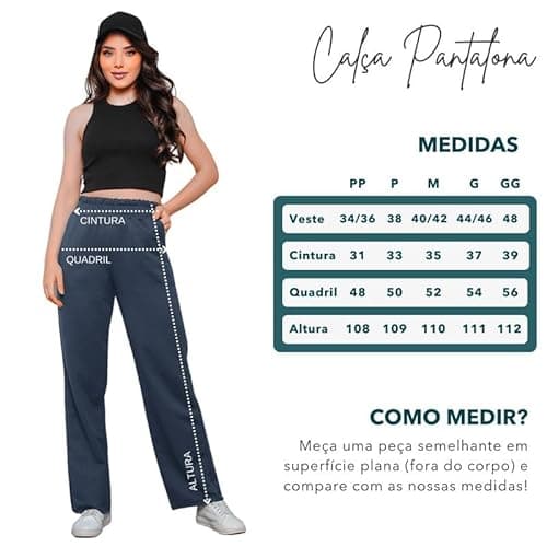 Calça Moletom Feminina Wide Leg Pantalona Com Felpa Marinho G
