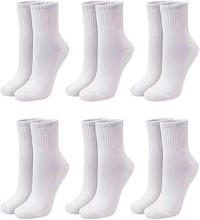 Genérico Meia Cano Médio Kit 6 Pares Meias Esportiva Branca, Punho Canelado, Adulto Unissex