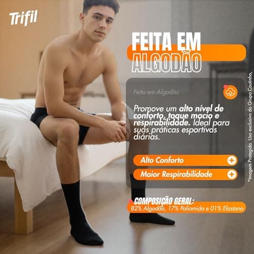 TRIFIL Kit 6 Pares Meia Esportiva Cano Longo Atolhada Calcanhar Verdadeiro Adulto, 6 Preto, 39-43