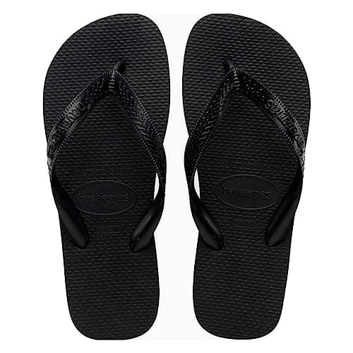 Sandália Havaianas Top preta para adultos, tamanho 43/44, com sola texturizada e tiras pretas.