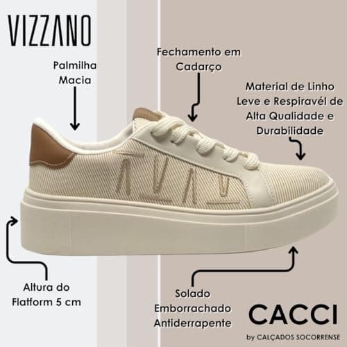 Detalhes do tênis casual Vizzano 1339332, com fechamento em cadarço e palmilha macia.