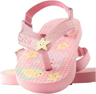 Sandália infantil rosa com estampa de estrelas e sol, antiderrapante, para meninas