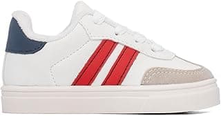 Tênis infantil masculino casual branco com recortes e detalhes em azul e vermelho