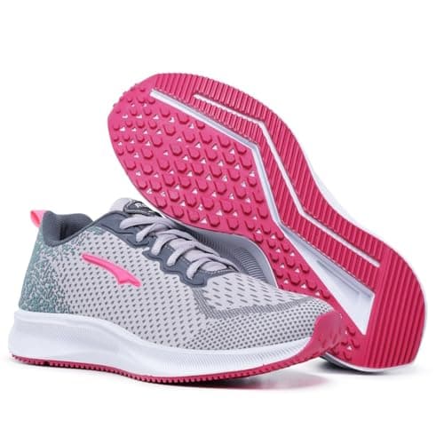 Detalhe do tênis Yes Basic feminino cinza e rosa com sola rosa e branco.