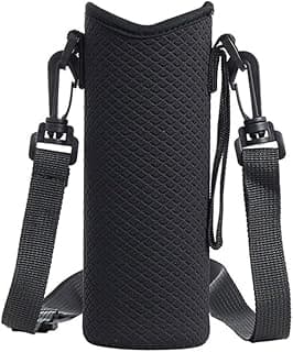 Suporte para garrafa de água esportiva com alça de ombro - capa protetora para garrafas a vácuo, bolsa térmica portátil para viagens e acampamento 18 x 6,7 cm, preto