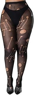 WEANMIX Meia-calça arrastão de renda estampada meia-calça de cintura alta meia arrastão para mulheres