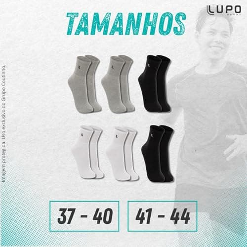 Lupo Kit 6 Pares de Meia Lupo Cano Médio Forro Atoalhado Punho Canelado Algodão Sport Original, 2 Branca - 2 Cinza - 2 Preta, 41-44
