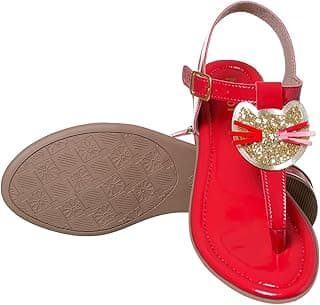 My ToT Sandália Infantil Rosa com Glitter, Detalhe de Gatinho, Tira T com Fivela (Vermelha, BR, Adulto, Numérico, 36)
