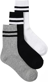 Genérico Kit 3 Pares Meia Cano Alto Listrada Algodão Unissex Academia Crossfit Skate Retro Confortável
