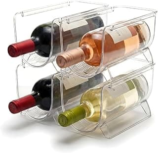 Kit 4 Organizadores de Garrafas de Vinho e Outras Bebidas para Geladeirea Suporte Transparente Empilhável Porta Garrafa Premium