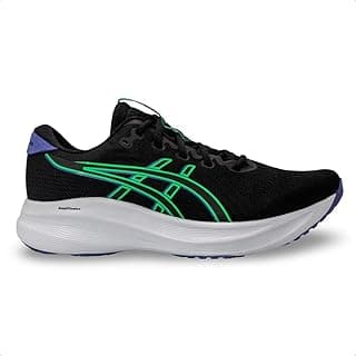 Tênis Asics Gel-Excite 11 Preto e Lilás com sola branca e detalhes verdes e azuis