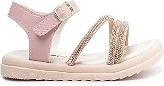 FERENZO Sandália Infantil Papete com Tiras de Strass, Rosa e Dourado, Sola Leve Macio, Confortável
