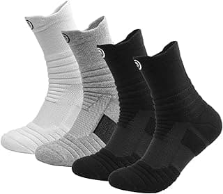 Hiflyer 4 pares de meias de basquete masculinas e femininas, meias esportivas masculinas de treinamento, meias esportivas de compressão grossas para homens e mulheres, pretas, Preto, 10-12