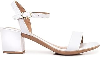 FERENZO Sandália Feminina com Salto Bloco Baixo, Médio, 5 cm, Tira Fina, Nude Rosado, Branca, Preta, Macia Leve, Confortável