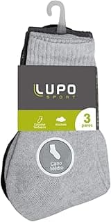 Lupo Kit 3 Pares de Meias Esportivas, Cano Médio Preto 79% Algodão, Atoalhada com Calcanhar Verdadeiro