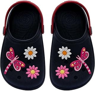 Sandálias infantis com design de borboletas e flores, preto e rosa