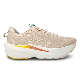 Tênis Olympikus Masculino Nuvem Corrida Algodão Multi 43342471, cor bege com detalhes amarelo e vermelho na sola, contra fundo branco.